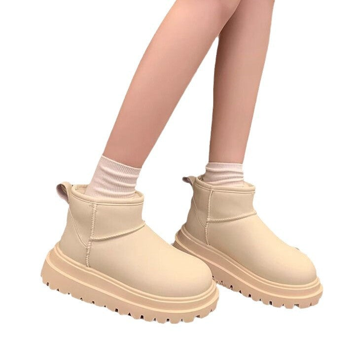 Women's Fleece-lined Thick Leather Waterproof Snow Boots