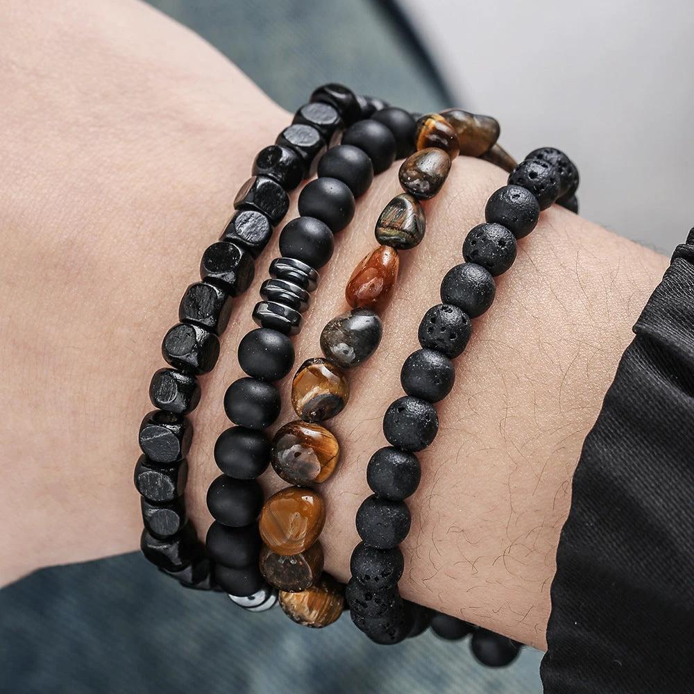 Retro Men's Coconut Wood Multi-Layer Stackable Bracelet Set