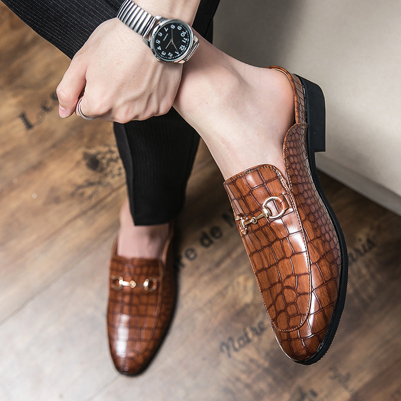 Men's Crocodile Texture Horsebit Mule Slippers