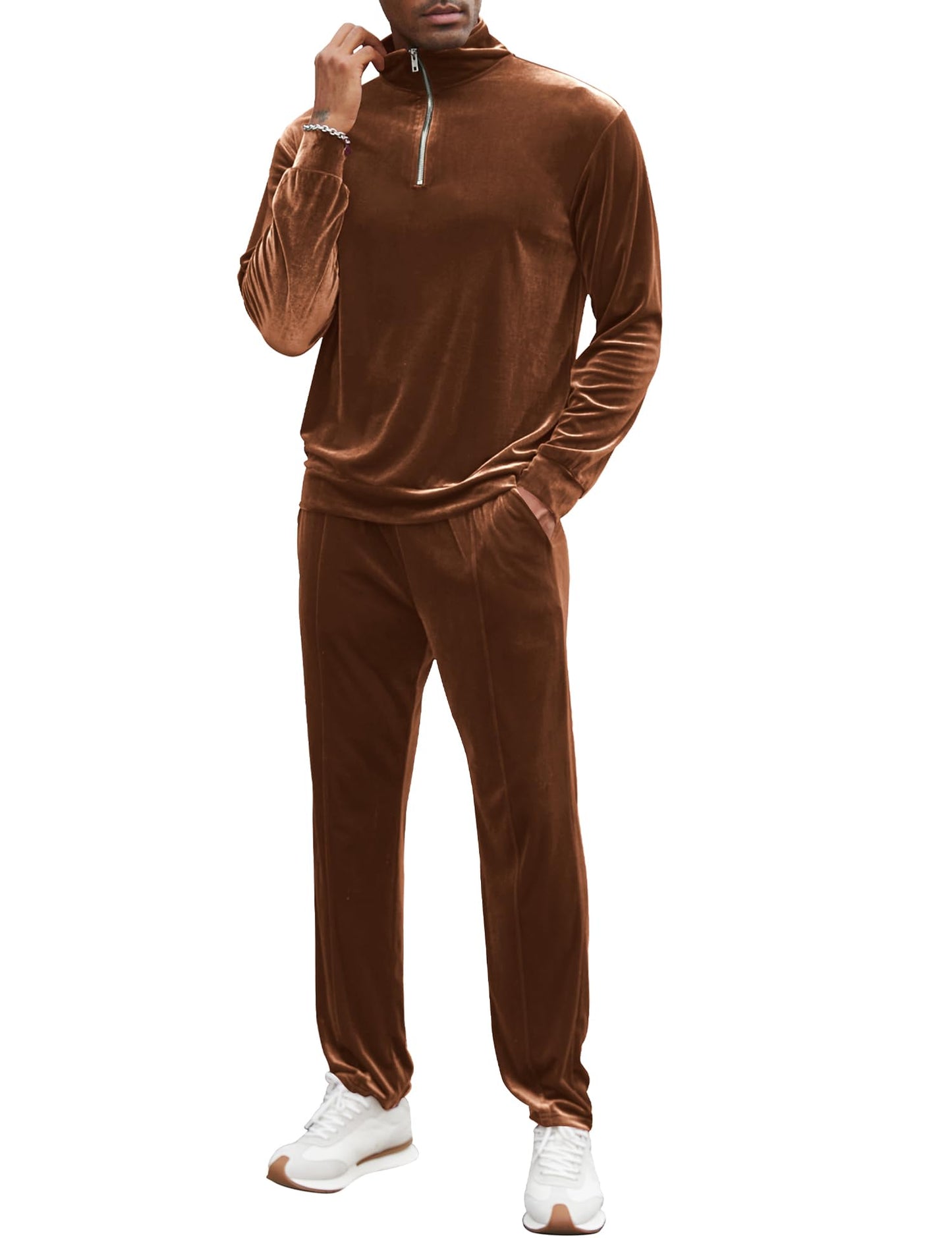 LecGee Men 2 Piece Outfit Tracksuit Quarter Zip Active Sweatsuit Athletic Casual Running Jogging Set Jogger Suit(BRL)