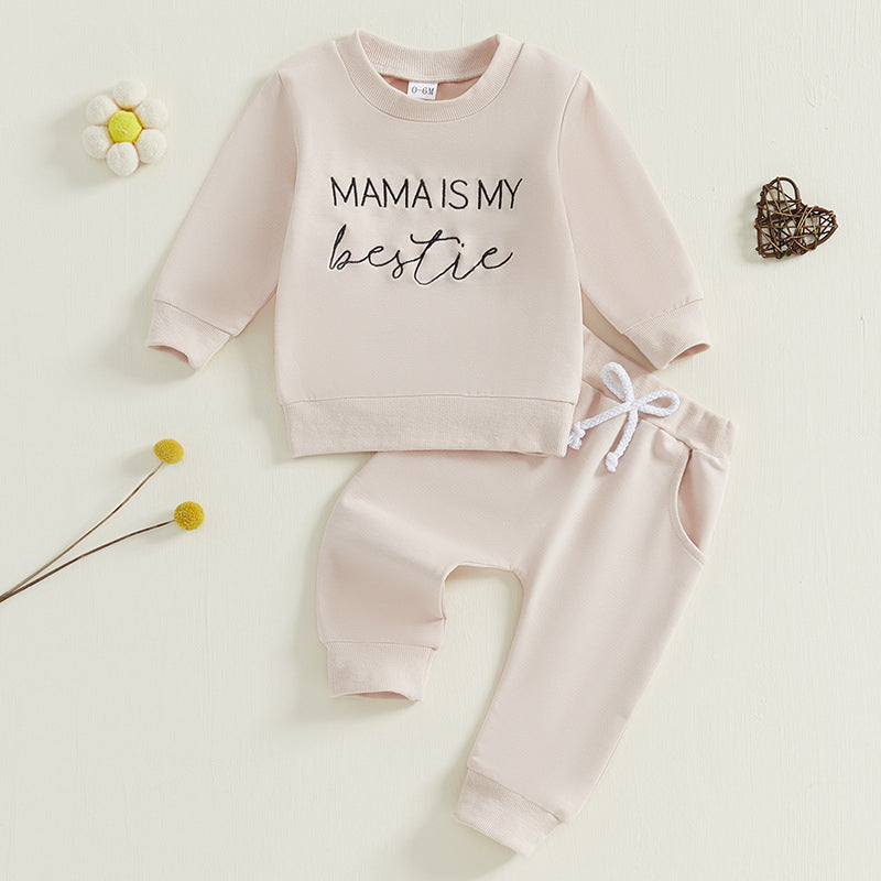 Fashion Children Letter Print Sweatshirt Suit