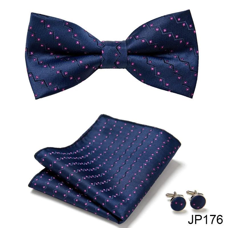 Men's Formal Bow Tie Handkerchief and Cuff links Set