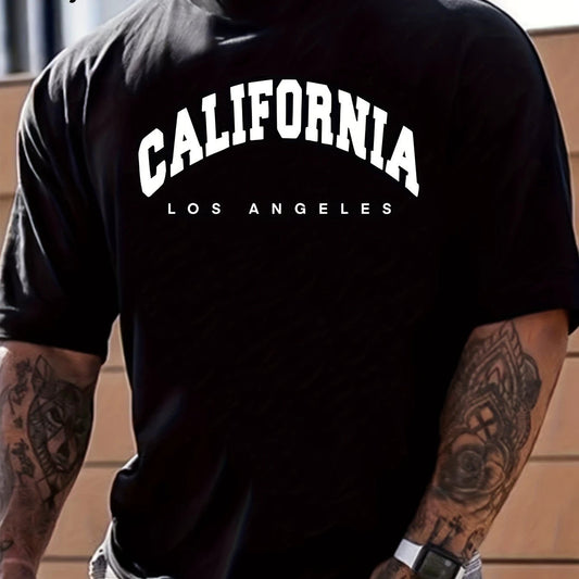 Camiseta de cuello redondo con diseño plano de CALIFORNIA, para hombre, camiseta cómoda e informal de verano, top para hombre adecuado para el ejercicio diario en el gimnasio y para correr.