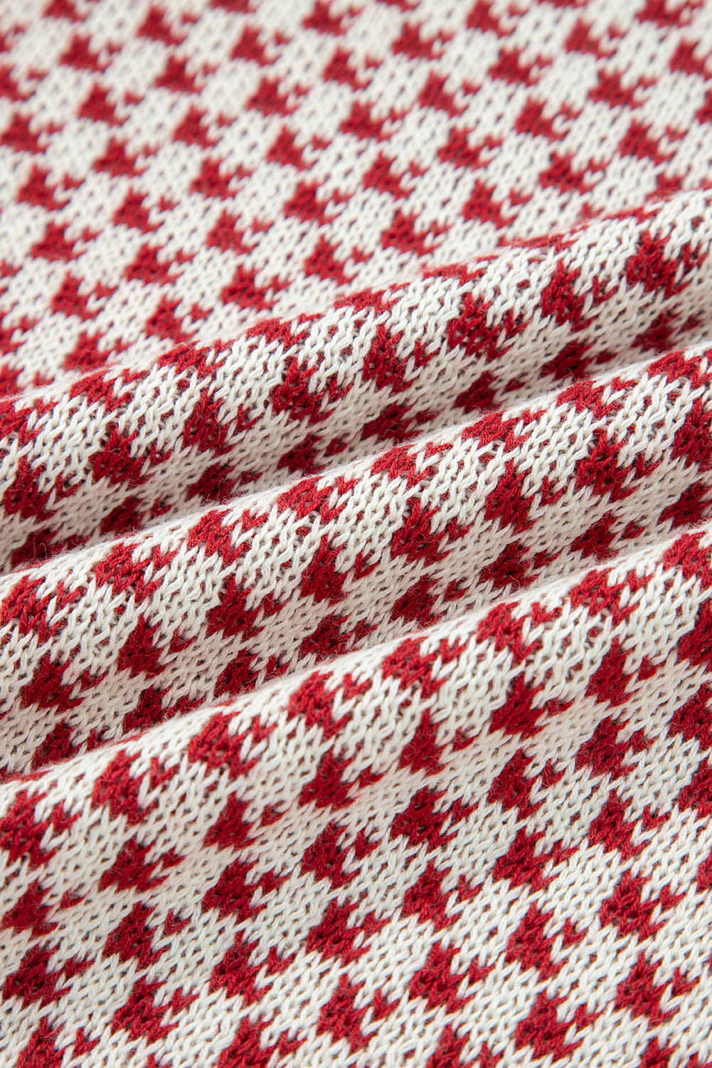 Red Contrast Color Pattern Lantern Sleeve Sweater