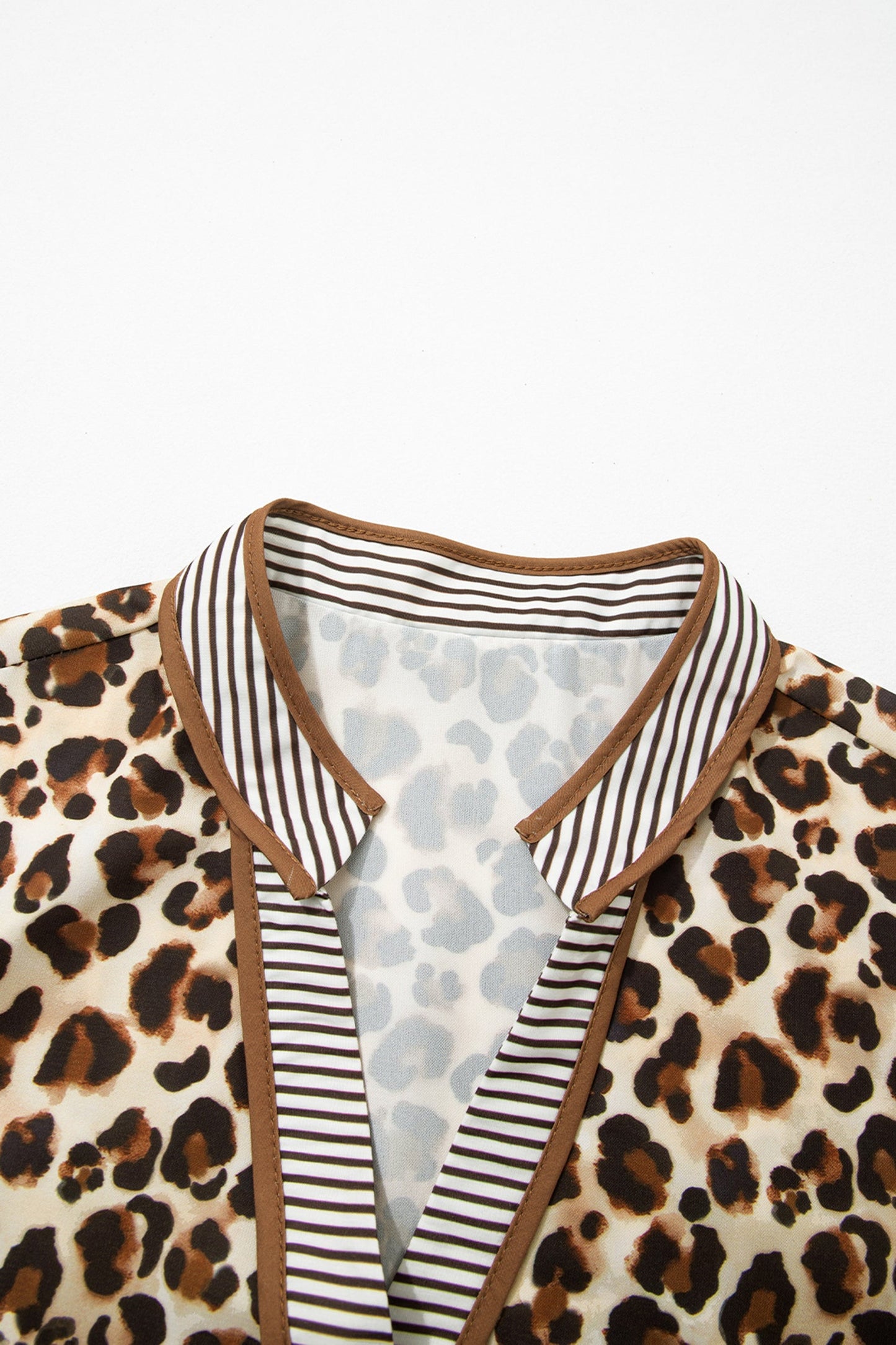 Minivestido suelto de manga 3/4 con estampado de leopardo marrón a rayas y retazos
