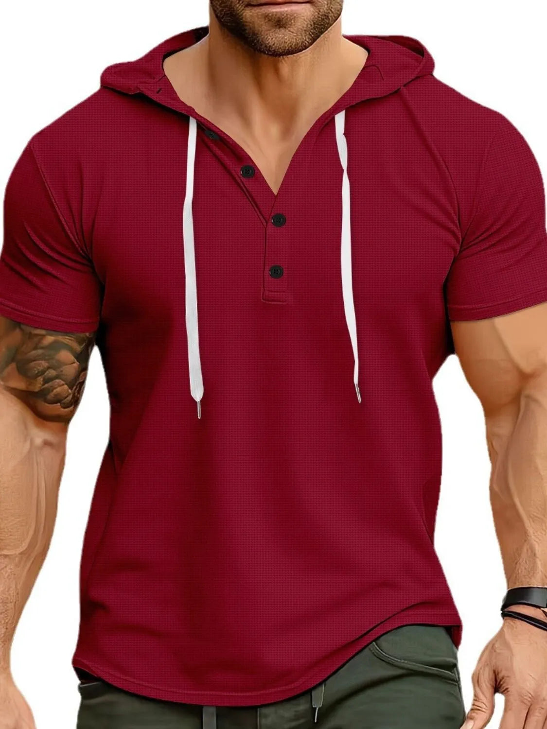 Sudadera de manga corta con capucha y cordón para hombre de talla grande
