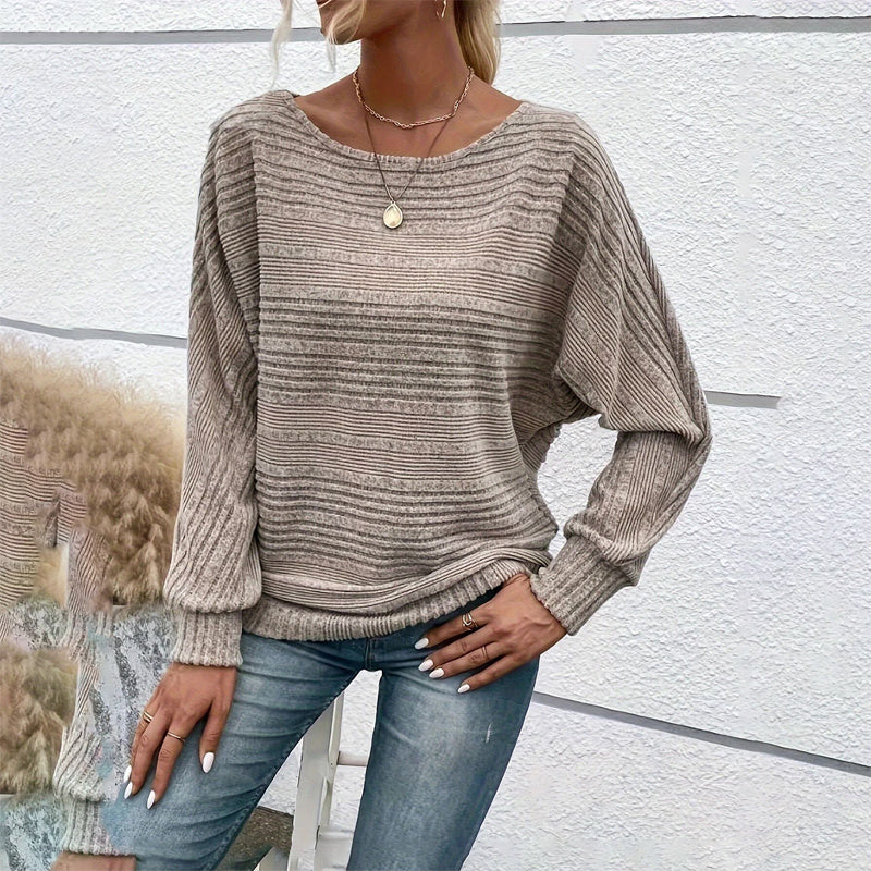 Suéter de manga larga con cuello redondo y textura para mujer