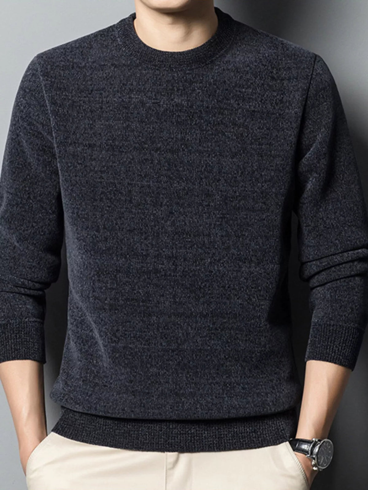 Men's Plus Size Round Neck Long Sleeve Sweater