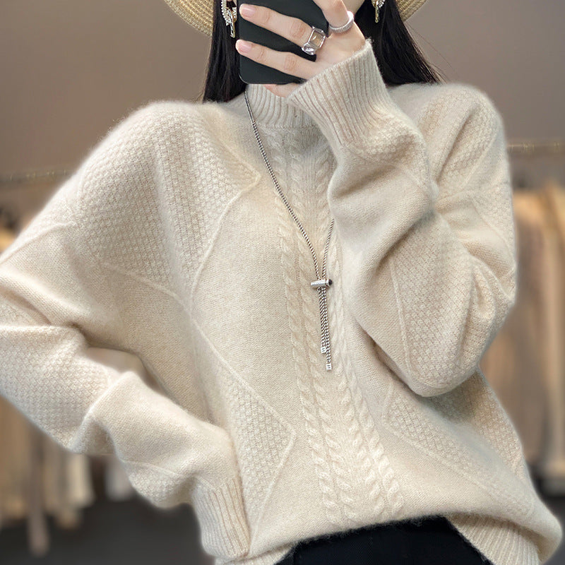 Women's Turtleneck Cable Knit Sweater, 2026 New Fall Winter Loose Fit Long Sleeve Pullover, Elegant Casual Knit Base Layer Top