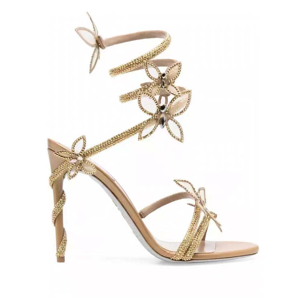 Snake Butterfly Rhinestone Stiletto Sandals