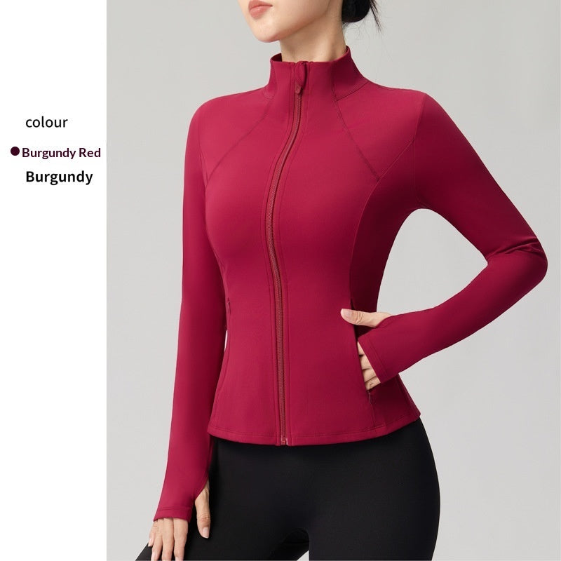 Women's Slimming Yoga Top With Stand-Up Collar - Lightweight Sports Cardigan For Fitness Gym Workout