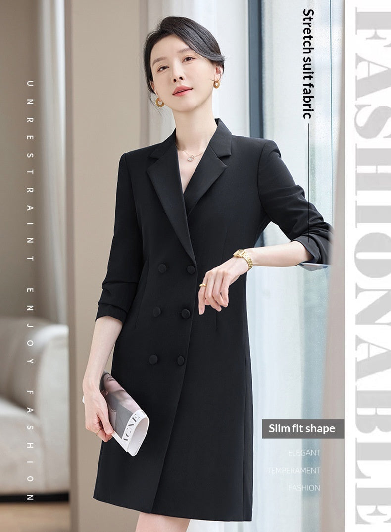 Stretch Midi-length Long-sleeve Suit Dress