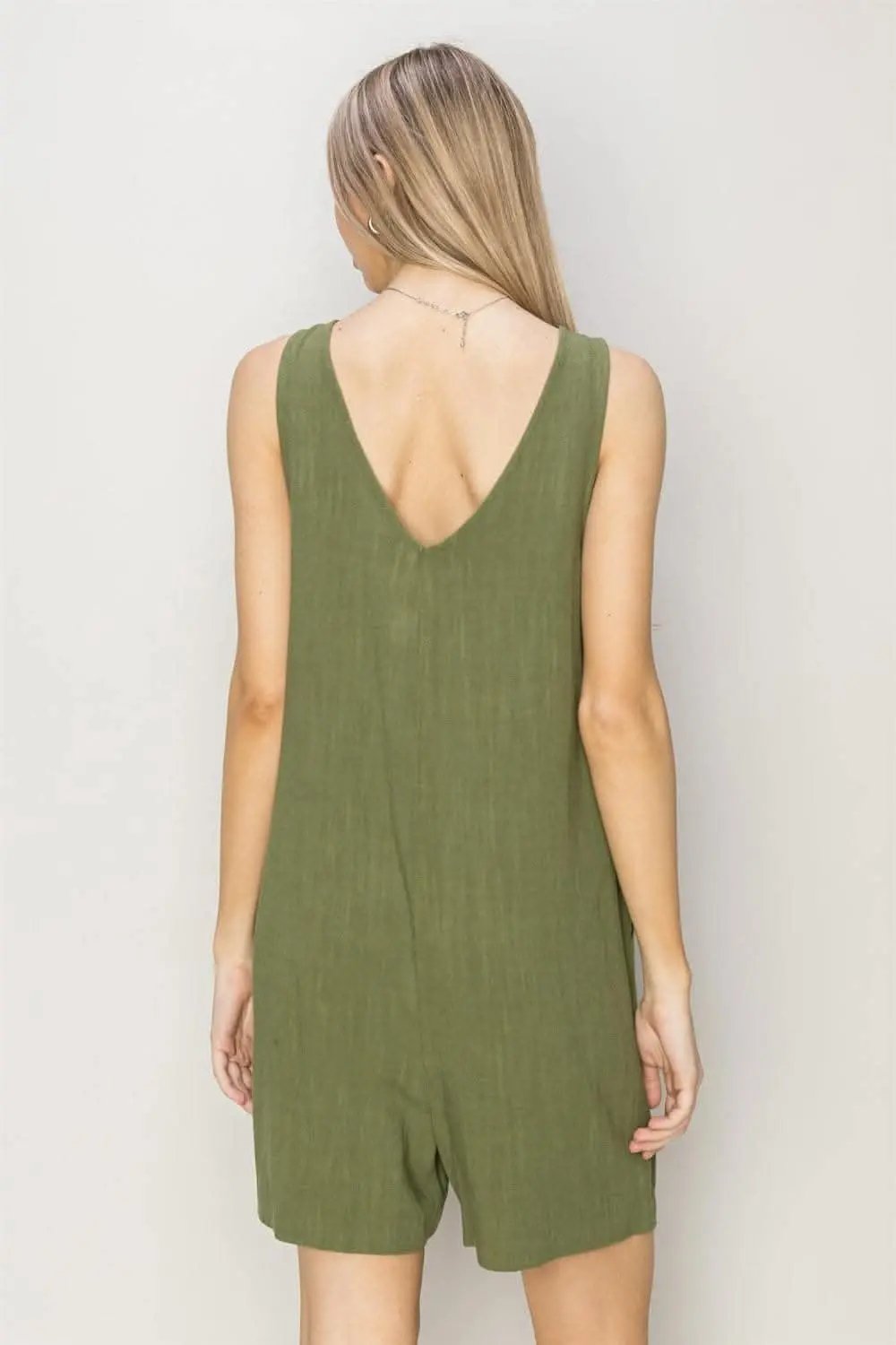 V-Neck Romper - Casual Summer Jumpsuit with Pockets