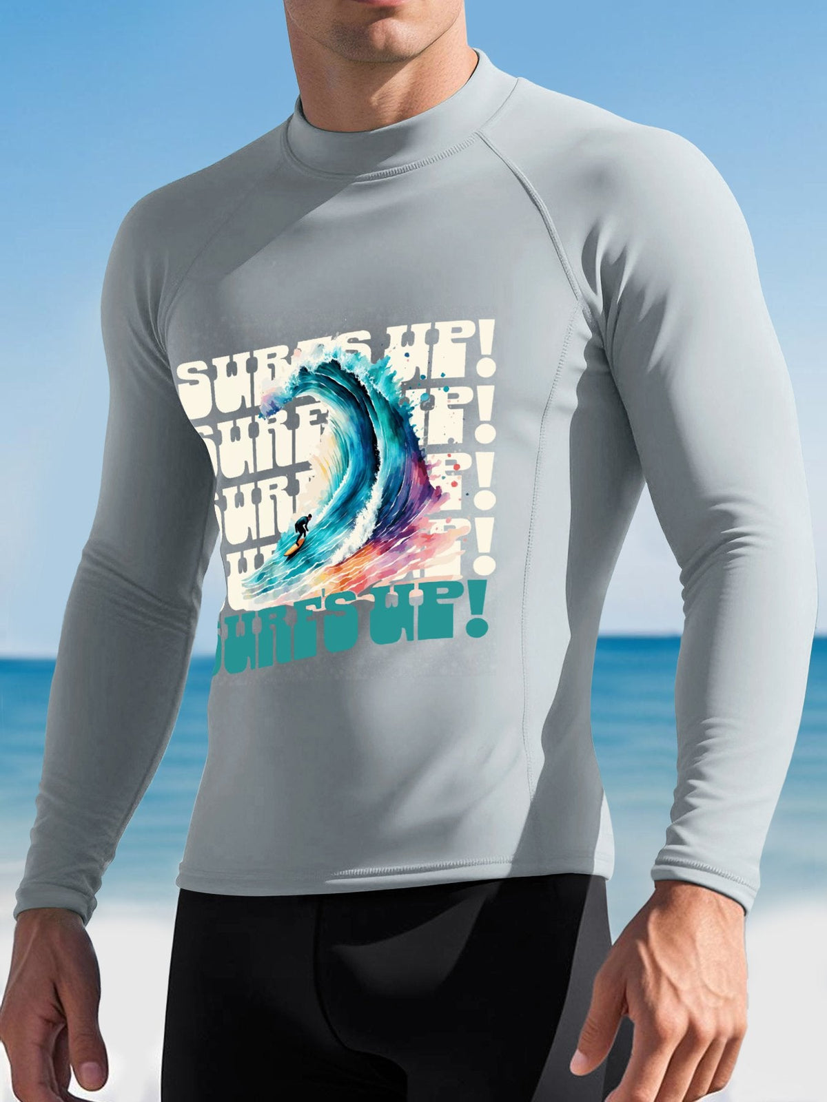 Surf's Up Men's Long-Sleeve Surfing Top (Front Printing)