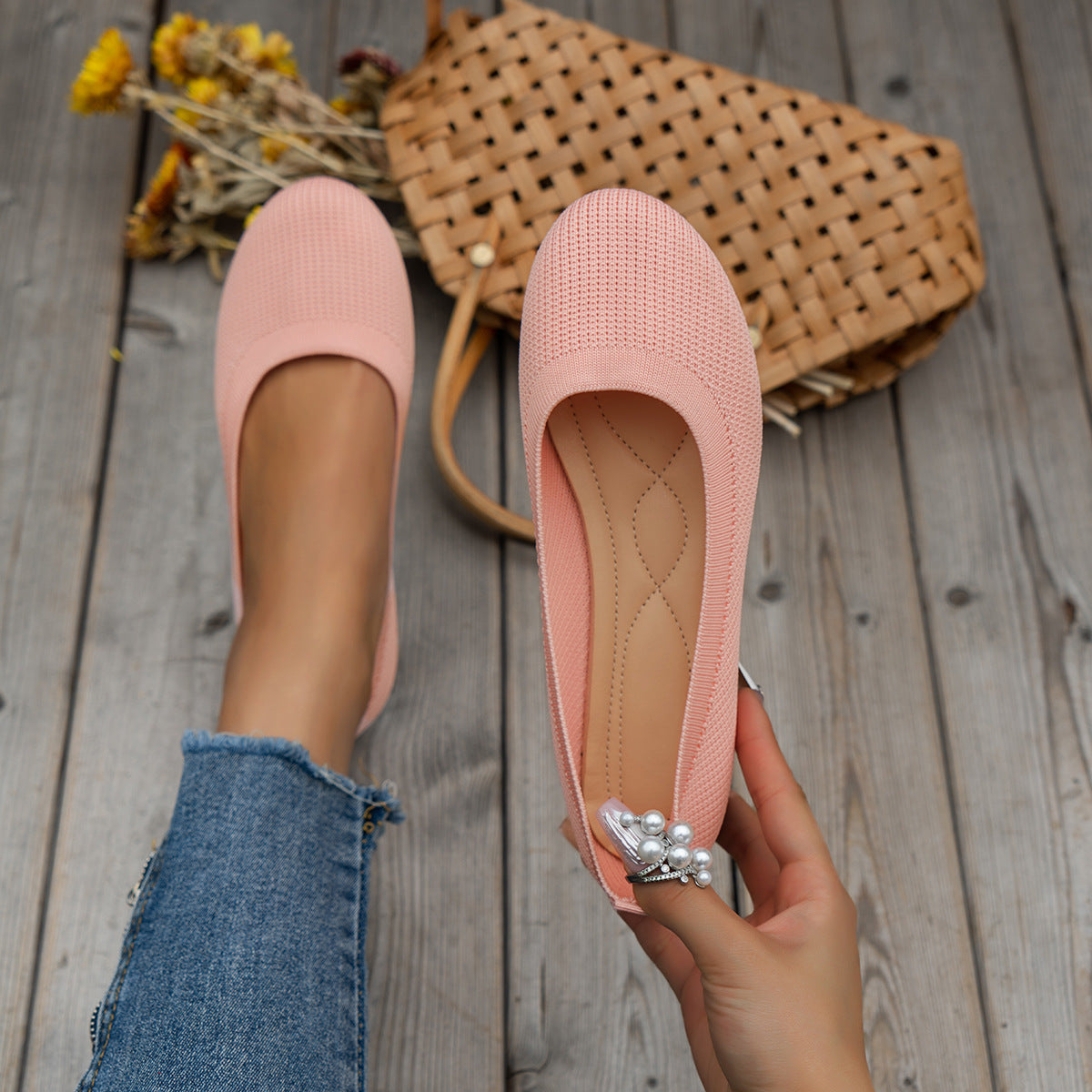 Round Toe Flats Shoes Casual Comfortable Soft Slip On Knit Mesh Shoes For Women See size chart under “more details”