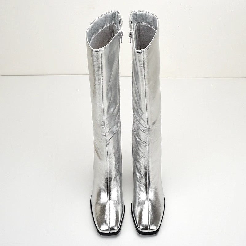 New Autumnwinter Silver Square-toe Chunky-heel Womens Over-the-knee Boots