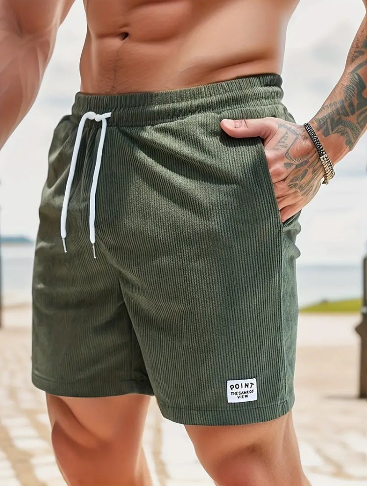 Pantalones cortos de cordón con cordones, pantalones cortos deportivos de pana para hombre, ropa de hombre