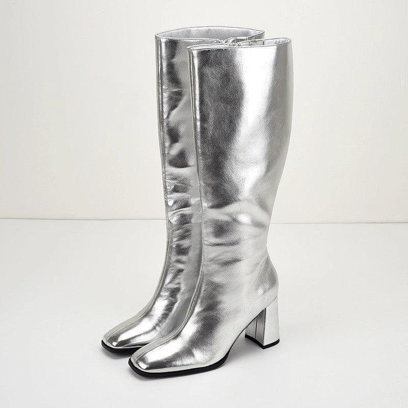 New Autumnwinter Silver Square-toe Chunky-heel Womens Over-the-knee Boots