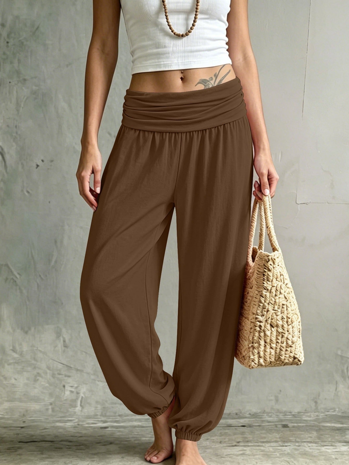 High-Waisted Cuffed Harem Joggers Soft Skin-Friendly Casual Yoga Balloon Pants