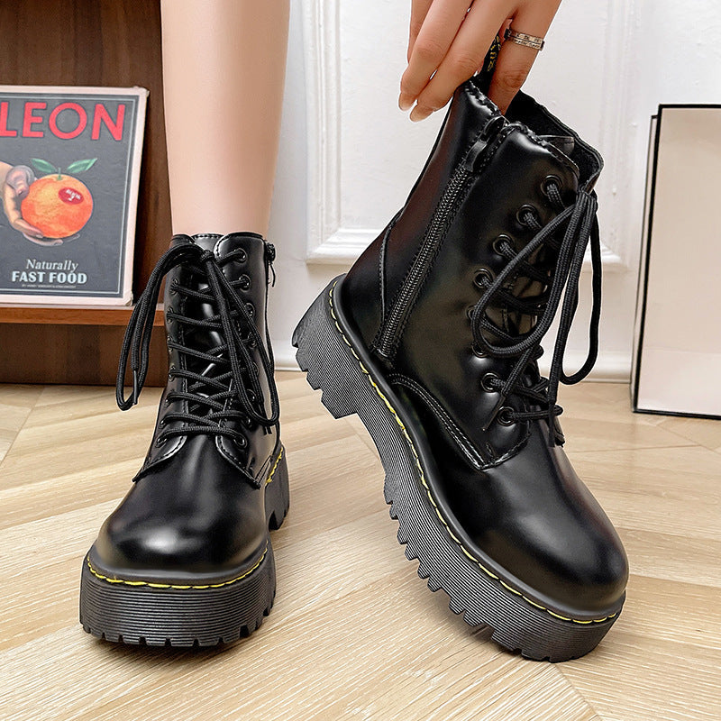 Lace-up Martin Boots with Thick Heels