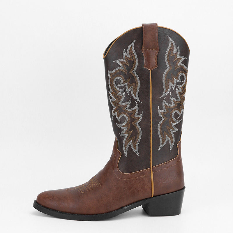 Men's Embroidery Retro High Leg Boot