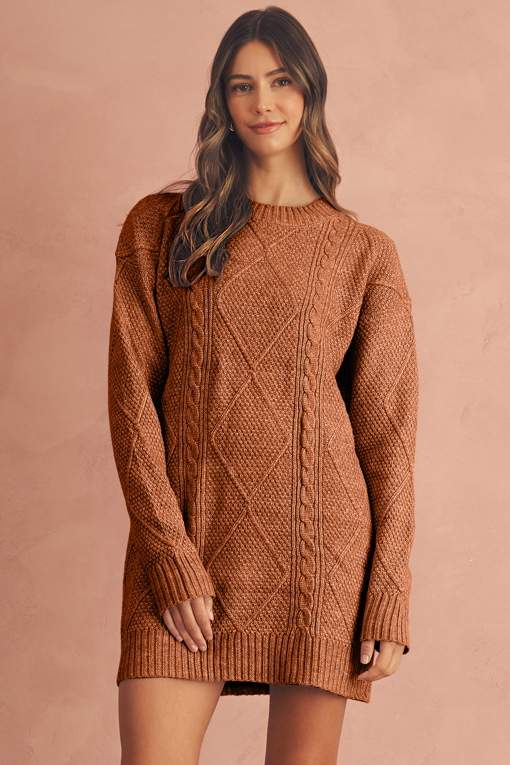 Vestido de punto de cable holgado con hombros caídos Parchment Twist