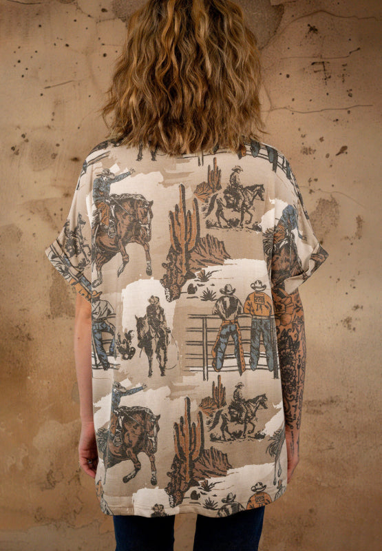 Camiseta de manga corta y cuello redondo con estampado de vaquero