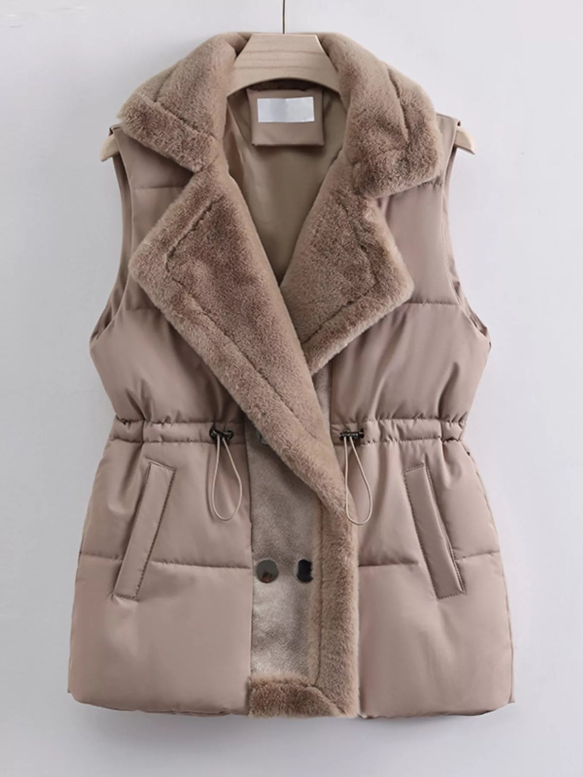 Faux Fur Trimmed Vest Coat with Drawstring Waist