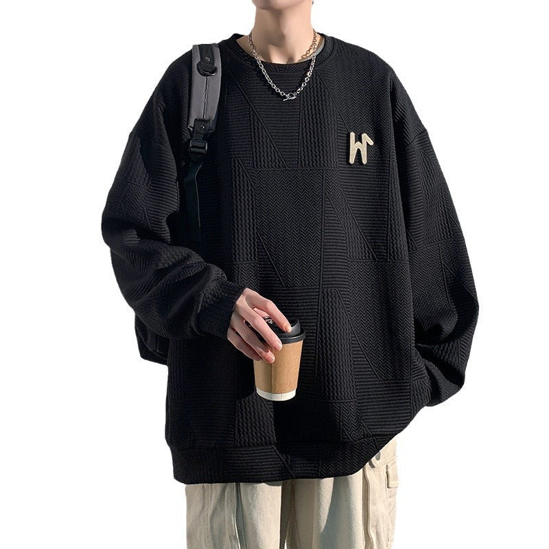 Heavyweight Crew-neck Sweatshirt For Men Lettered Design Long Sleeves No Hood