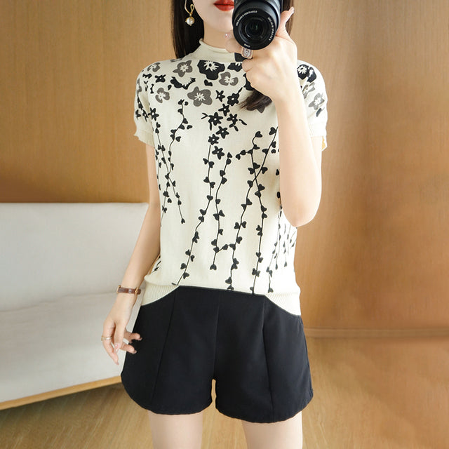 Women's 100% Cotton Floral Basic T-Shirt