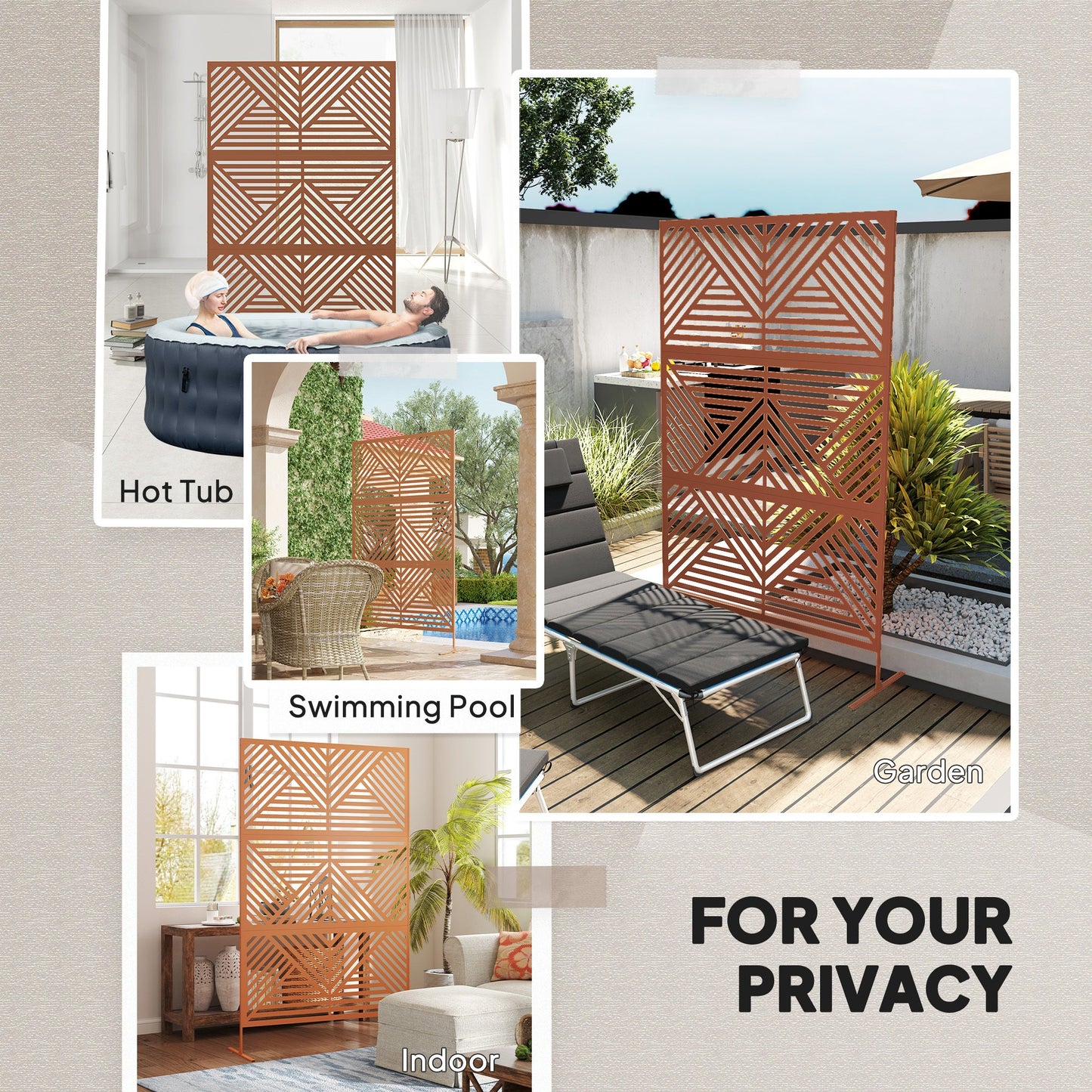 Decorative Privacy Fence Screen, Metal Outdoor Privacy Screen Climbing Plant Trellis With Stand, Rhombus Brown