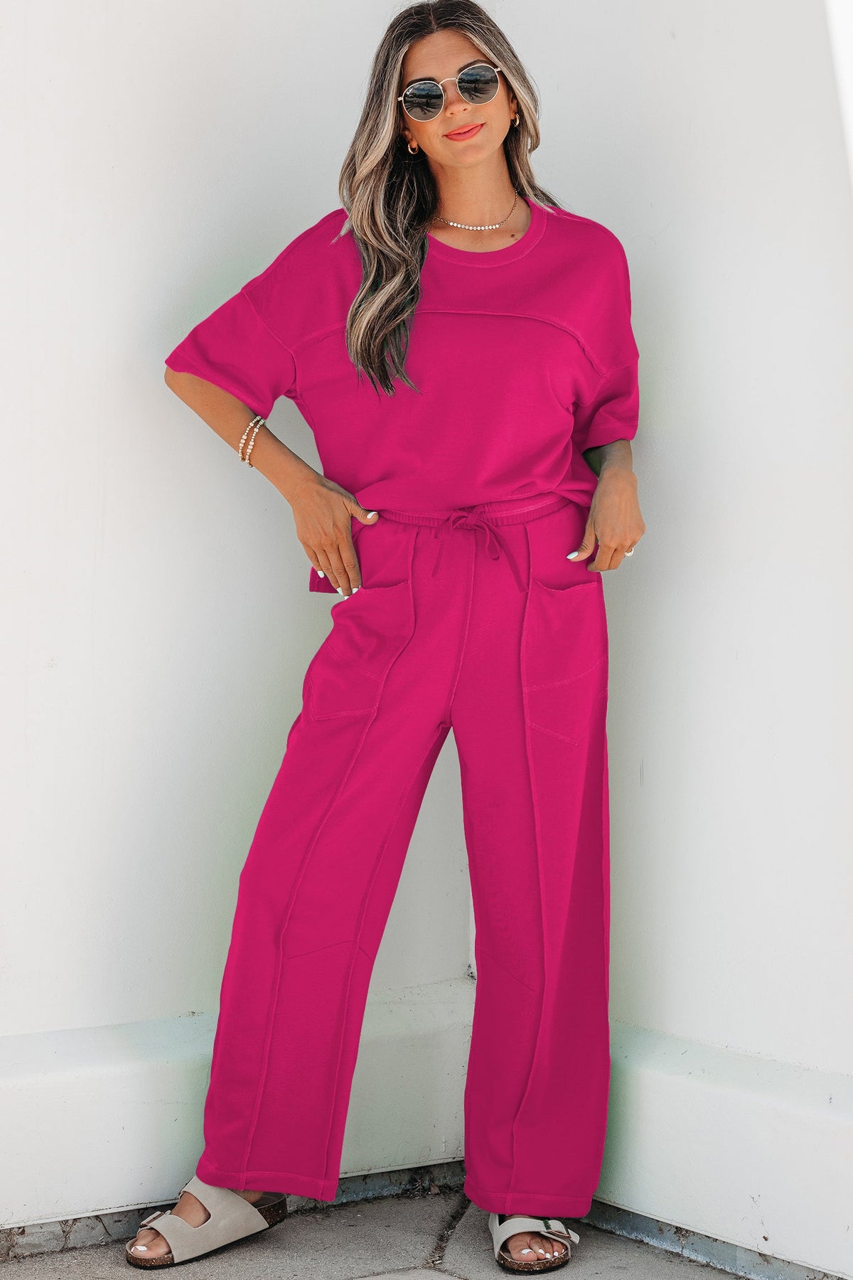 Women's Drop Shoulder Boxy Tee and Barrel Pants Set