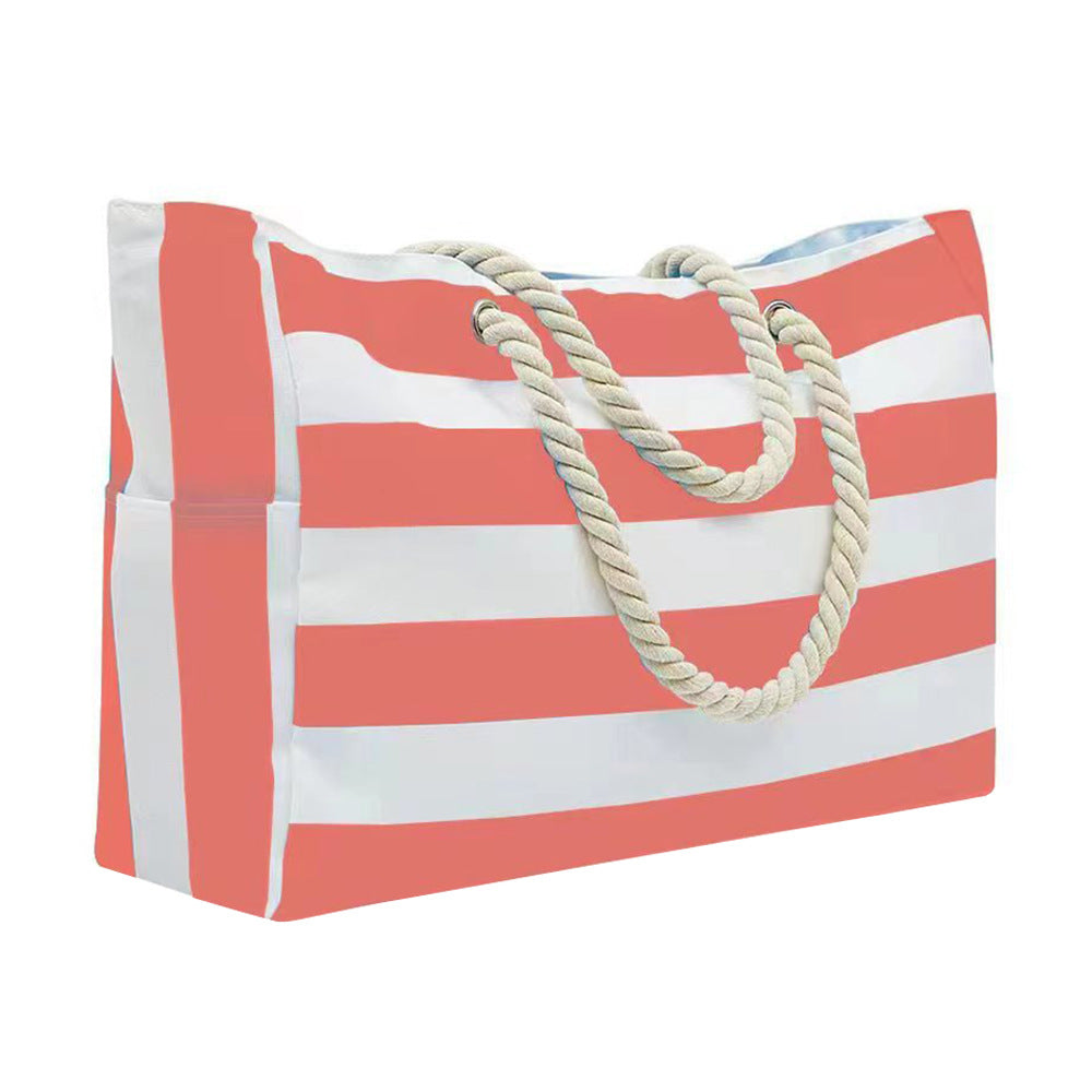Embroidered Striped Beach Bag With Large Capacity