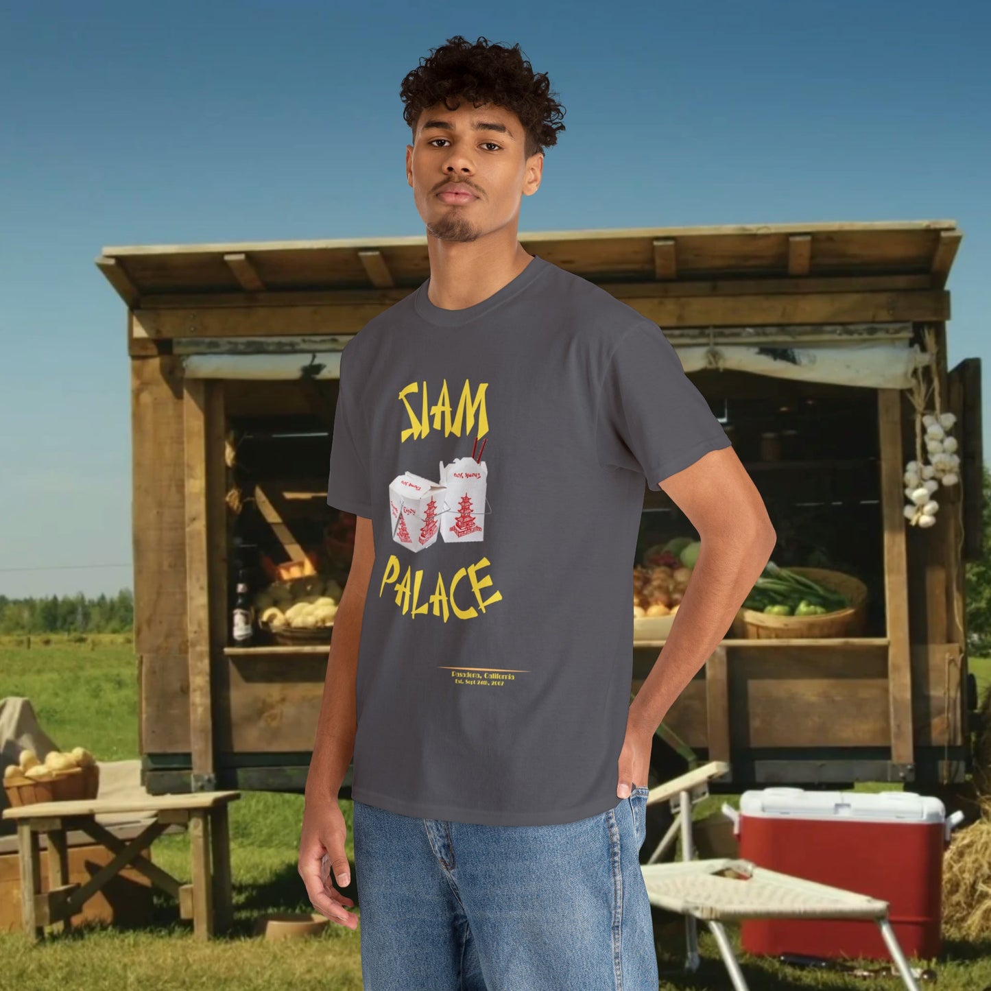 "DirkyThreadz Siam Palace T-Shirt - Bold Takeout Graphic Design in Black Cotton"