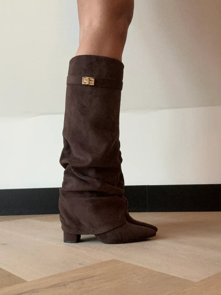 Women's Pointed-Toe Mid-Calf Buckle Boots