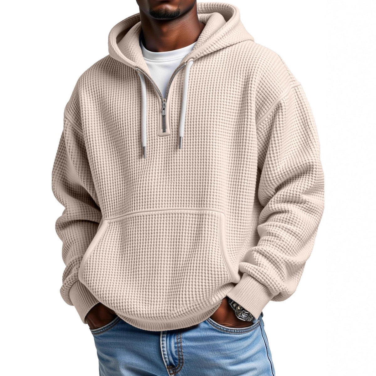Autumn And Winter New Amazon Independent Station Fashion Sports Trendy Brand Men's Tops Waffle Hooded Sweatshirt