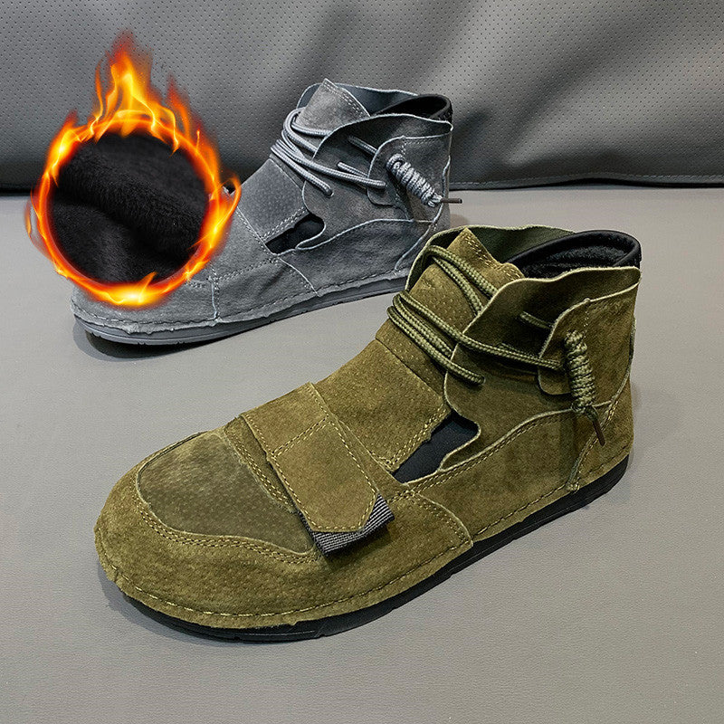 High Top Trendy Men Leather Velcro Shoes