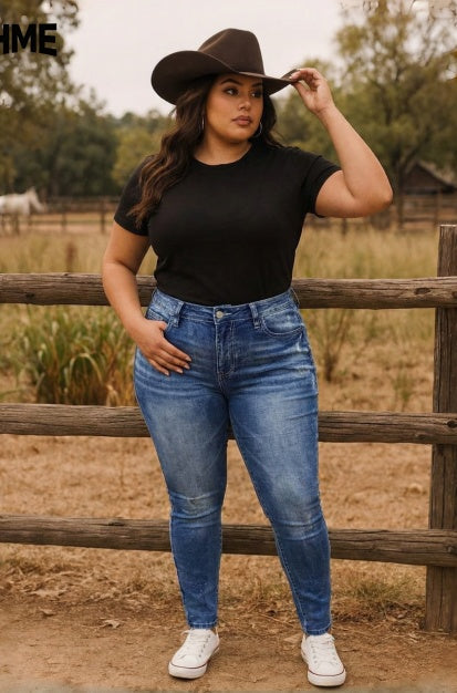 Women's Plus Size Light Wash Stretch Denim Blue Jeans