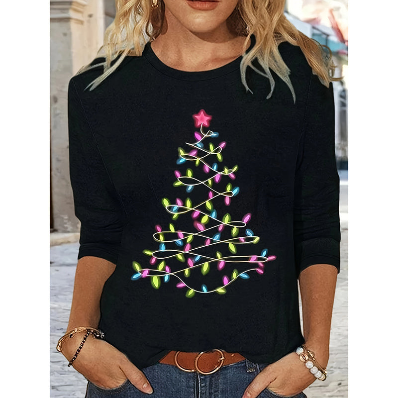 Camiseta de manga larga "Feliz Navidad" para mujer – Camiseta con gráfico de árbol de Navidad adorable