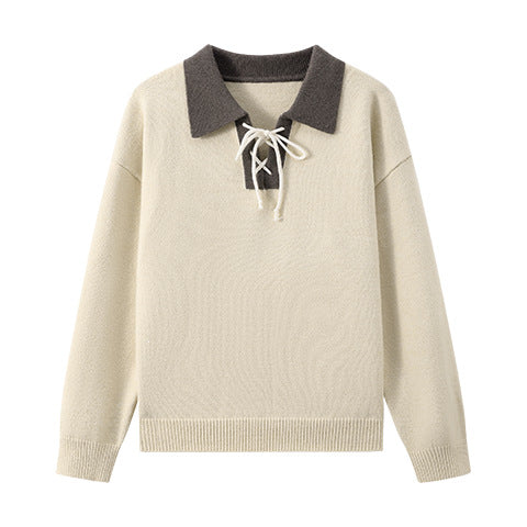 Color-block Lapel Knit Sweater For Men