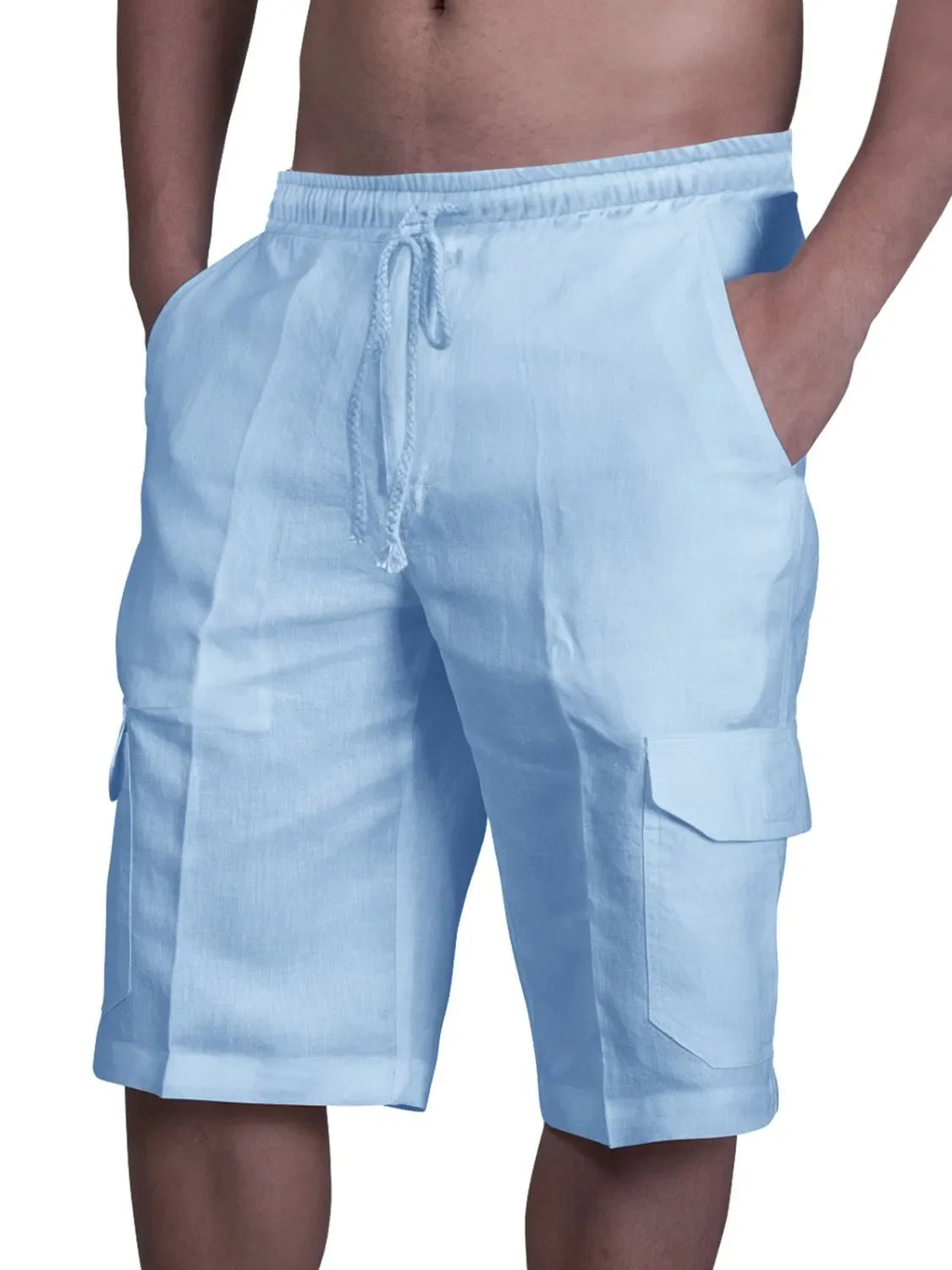 Pantalones cortos de hombre de talla grande con cordón y bolsillos
