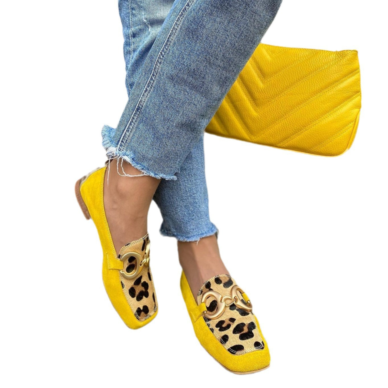 Women's Square-Toe Low-Heel Suede Flats