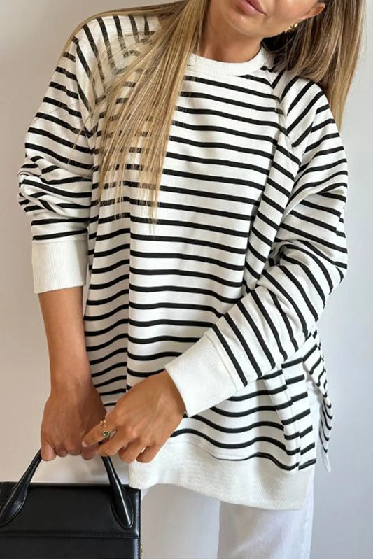 Pantalón Love Salve Blusa Casual Raglán con Rayas Negras para Mujer: Uso Diario + Ajuste Holgado