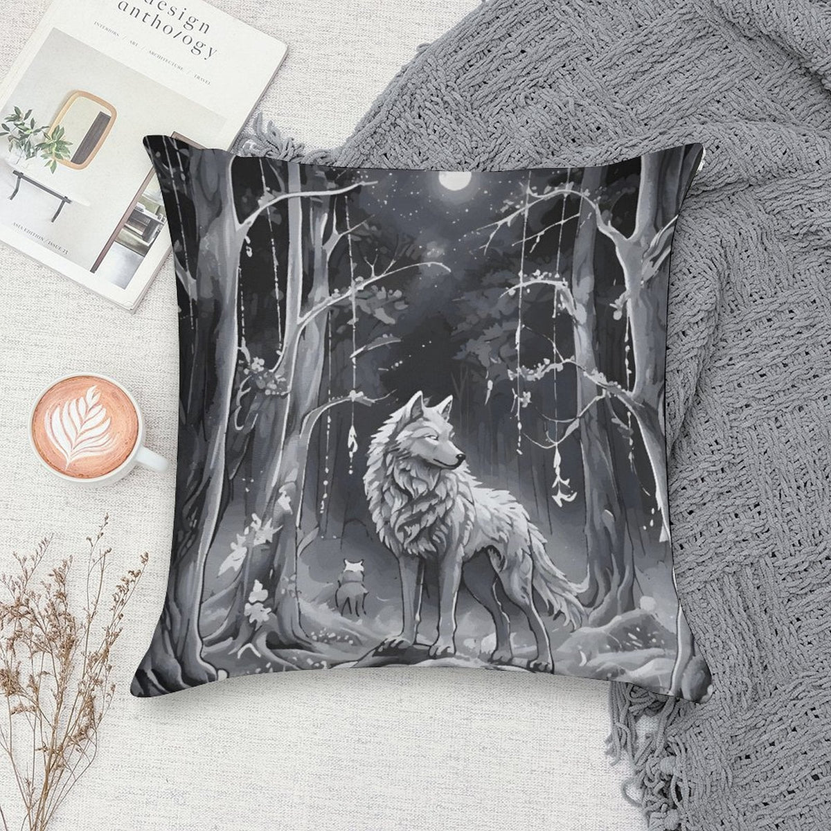 Ethereal Wolf in the Moonlight 2-Piece Ultra-Soft Pillowcase Set- 18" × 18"