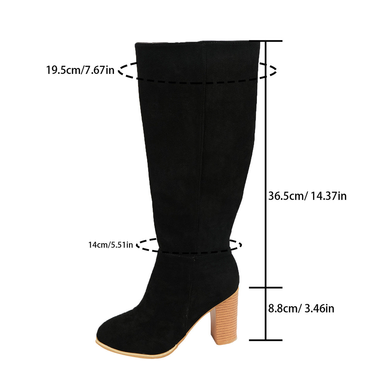 Plus-size Womens Over-the-knee Boots With A Side Zipper And Chunky Heels