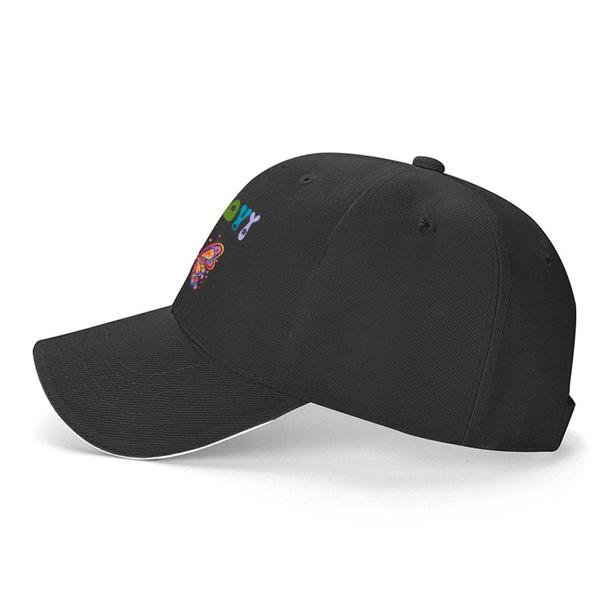 Groovy Butterfly Black Sandwich Visor Baseball Cap (Made in USA)