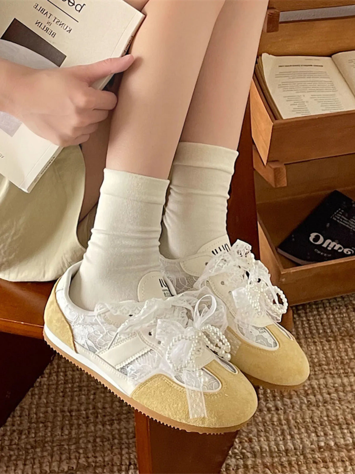 Vintage Lace Ribbon Sneakers