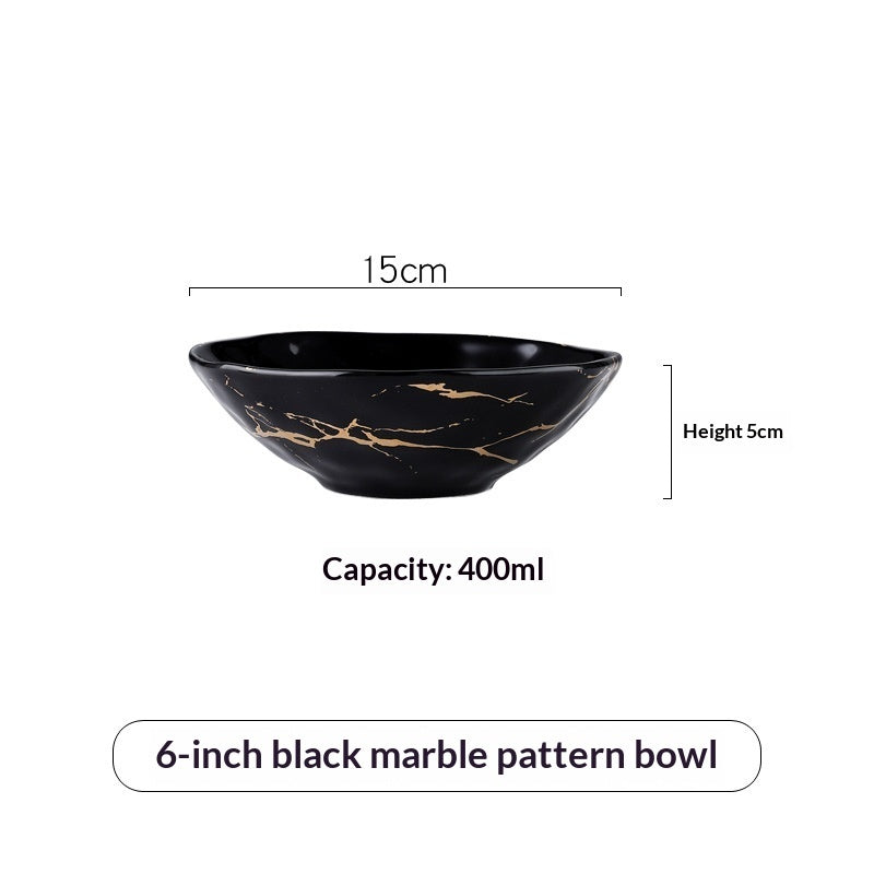 Large Porcelain Bowl With A Marble Pattern For Home Use