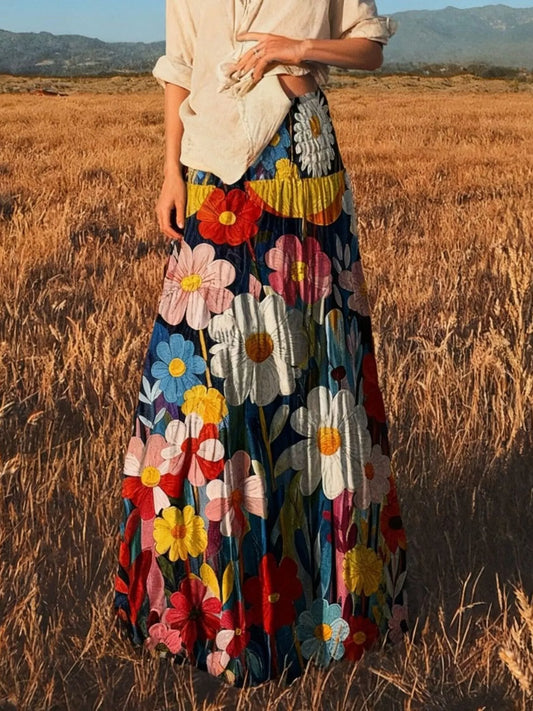 Falda larga fluida con estampado floral. Consulta la tabla de tallas en "más detalles".