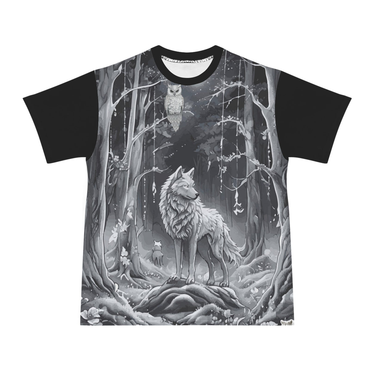 Men's Wolf in Moonlit Forest All Over Print Ribbed Collar T-Shirt
